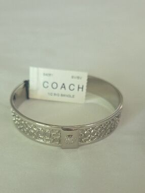 Coach Silver Logo Cutout Bangle Bracelet